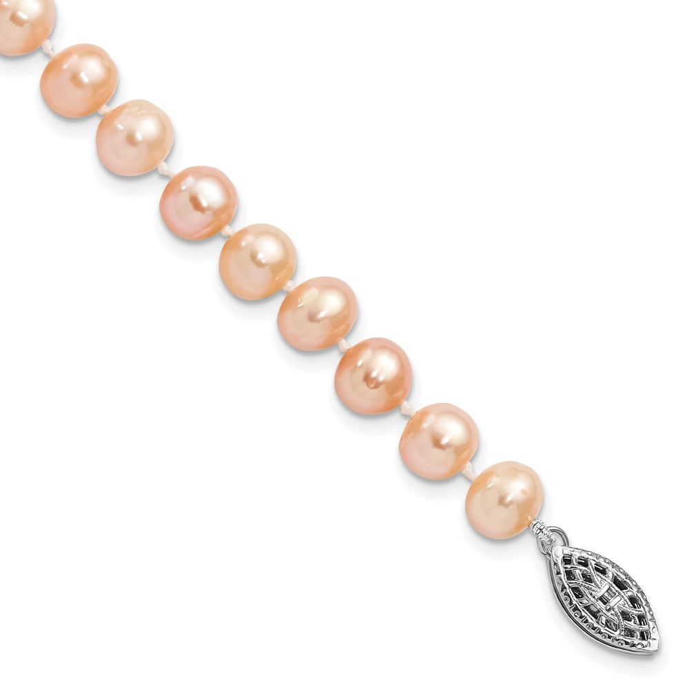 7.25 Zoll Sterlingsilber Rhodiniert 6-7mm Rosa Fwc Perle Armband