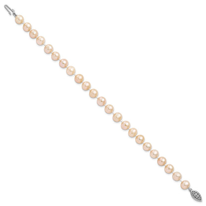 7.25 Zoll Sterlingsilber Rhodiniert 7-8mm Rosa Fwc Perle Armband