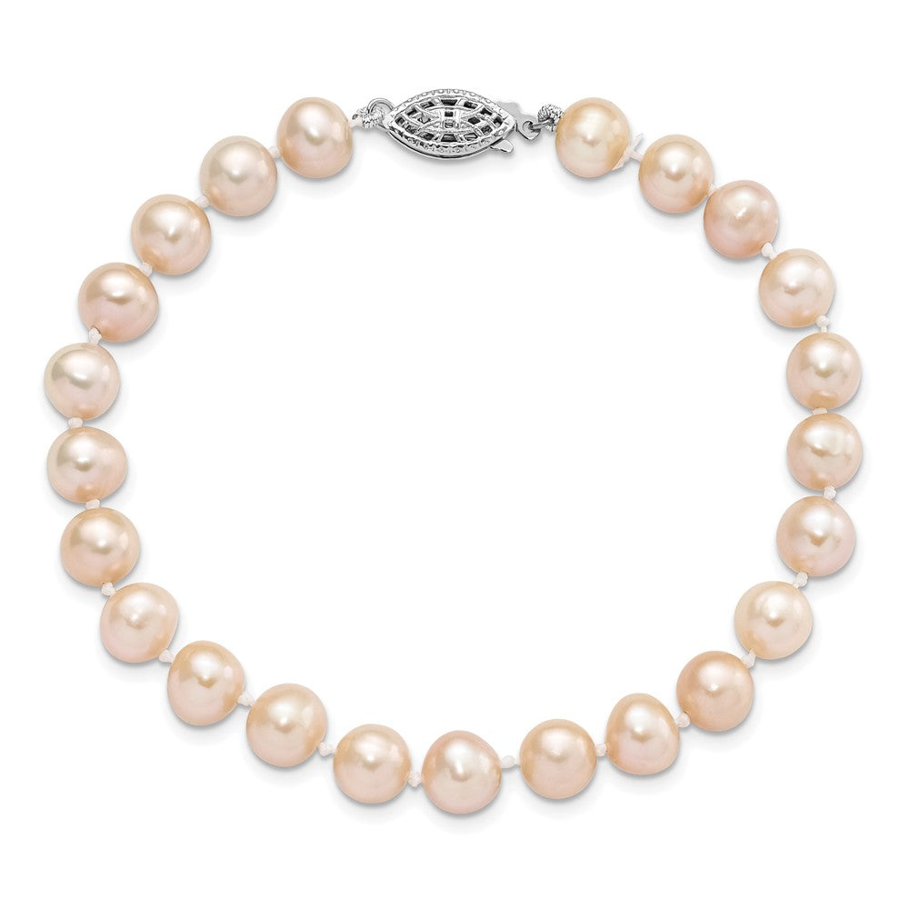 7.25 Zoll Sterlingsilber Rhodiniert 7-8mm Rosa Fwc Perle Armband