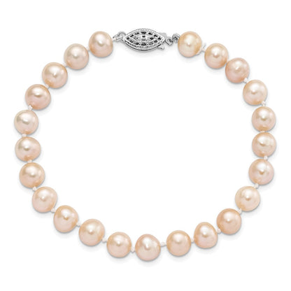 7.25 Zoll Sterlingsilber Rhodiniert 7-8mm Rosa Fwc Perle Armband