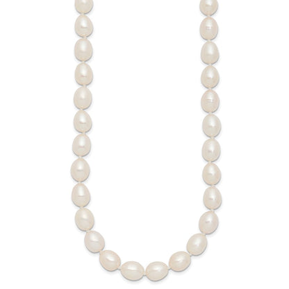 Sterlingsilber Rhodium 7-8mm Weiß Fw Zucht Rice Perle Halskette