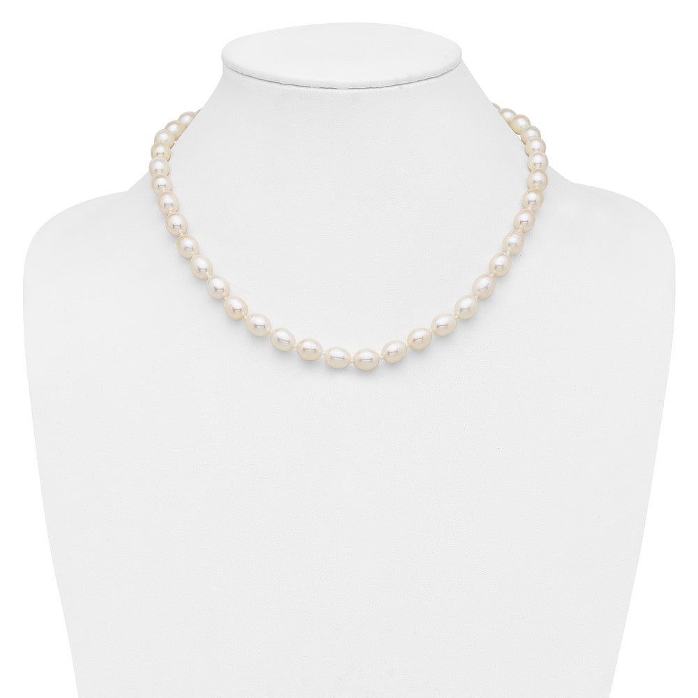 Sterlingsilber Rhodium 7-8mm Weiß Fw Zucht Rice Perle Halskette