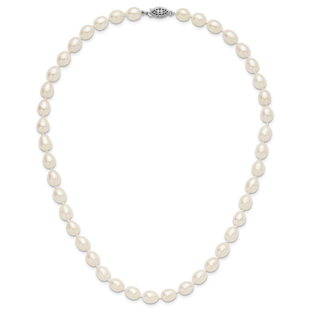 Sterlingsilber Rhodium 7-8mm Weiß Fw Zucht Rice Perle Halskette