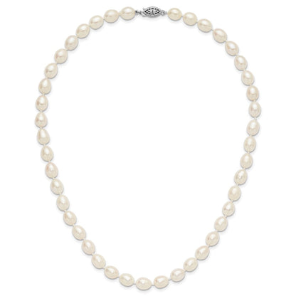 Sterlingsilber Rhodium 7-8mm Weiß Fw Zucht Rice Perle Halskette