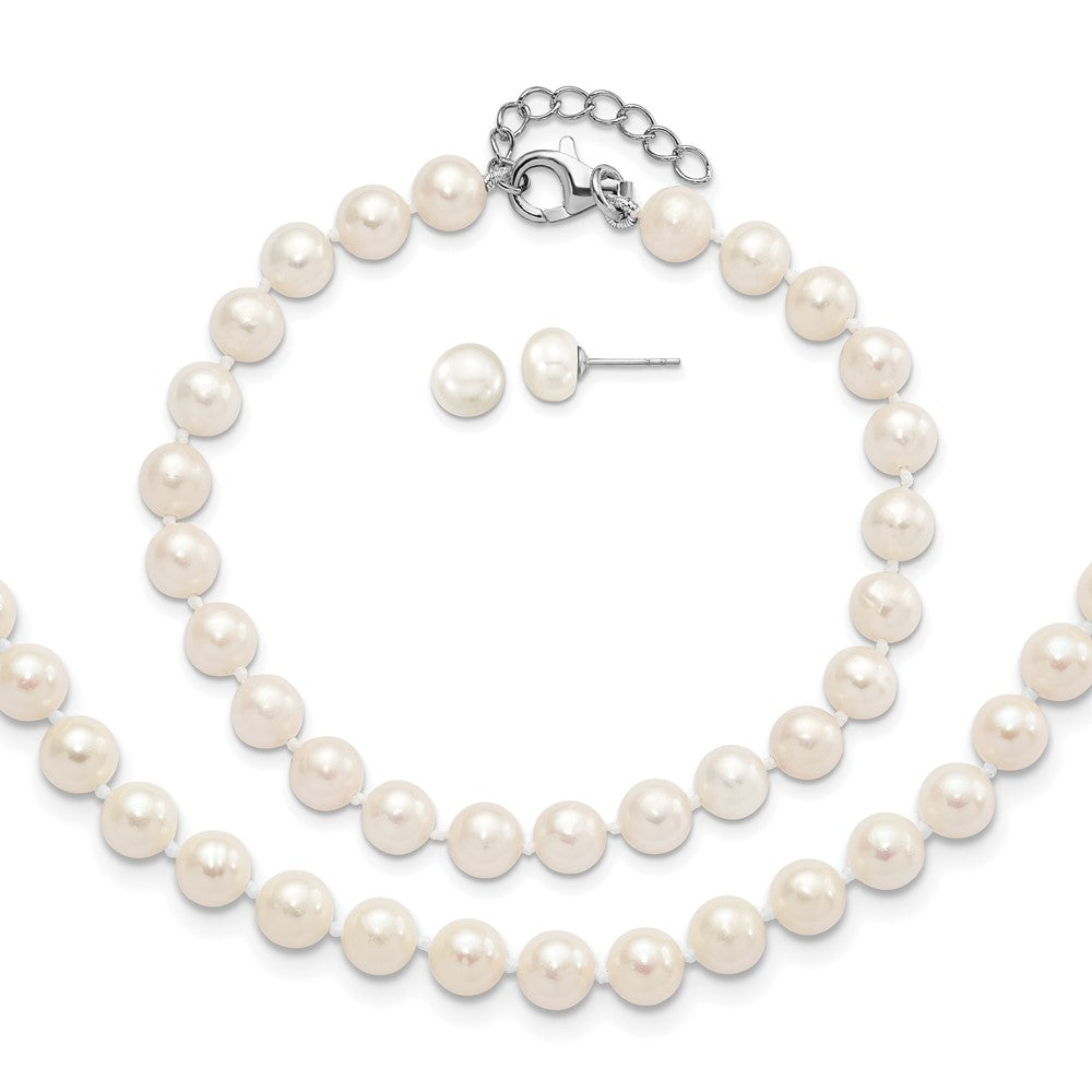 Sterlingsilber Rhodiniert 6-7mm Fwc Perle 18/2 Halskette 7/1 Brace/earring Set