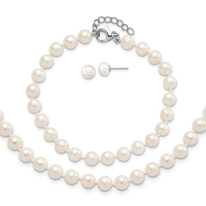 Sterlingsilber Rhodiniert 6-7mm Fwc Perle 18/2 Halskette 7/1 Brace/earring Set