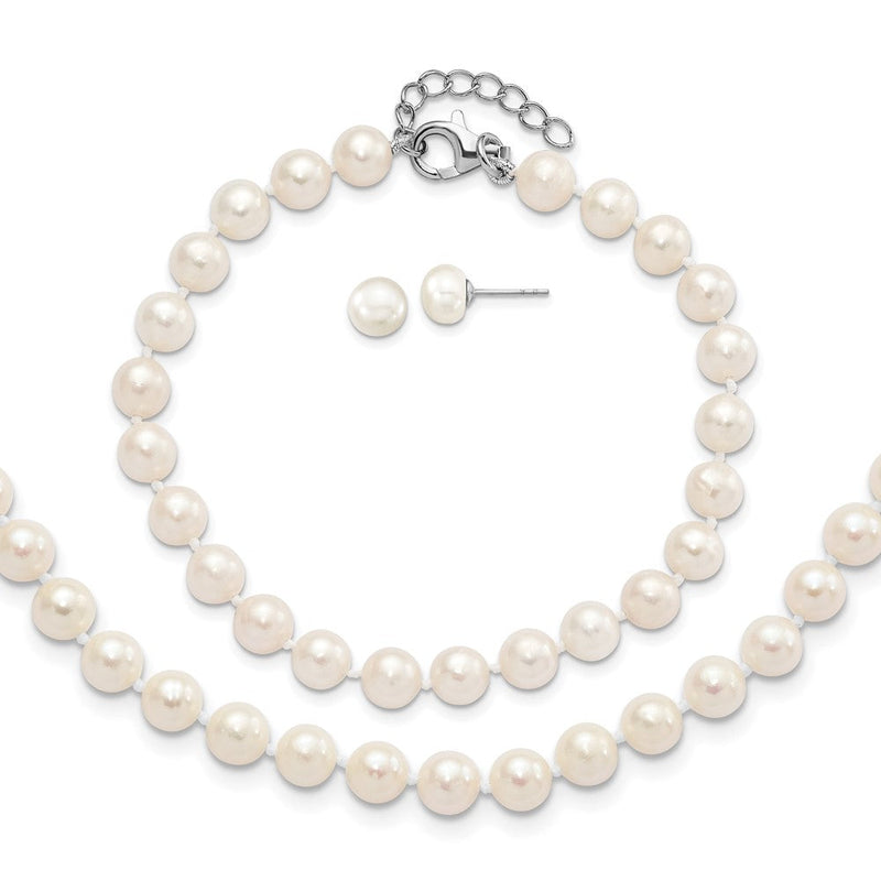 Sterlingsilber Rhodiniert 6-7mm Fwc Perle 18/2 Halskette 7/1 Brace/earring Set
