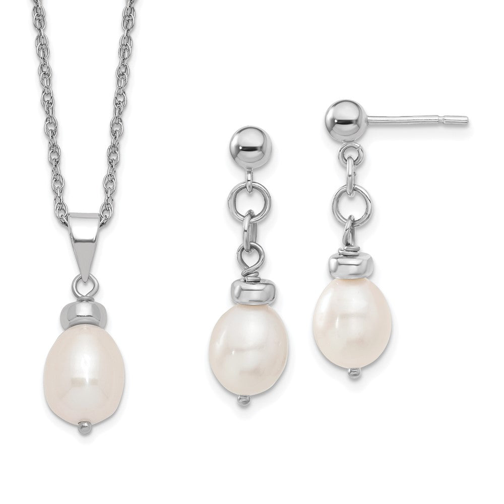 Sterlingsilber 7-8mm Fwc Perle Anhänger/earrings Boxed Set