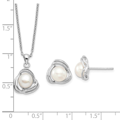 Sterlingsilber Rhodiniert 6-7mm Weiß Fwc Perle Halskette/earring Set