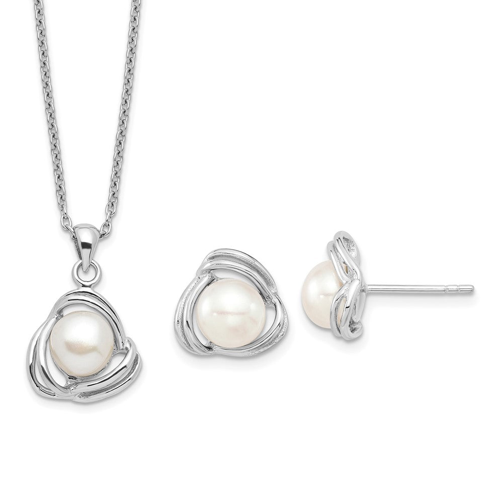 Sterlingsilber Rhodiniert 6-7mm Weiß Fwc Perle Halskette/earring Set