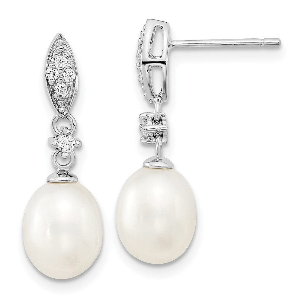 Sterlingsilber Rhodiniert 8-9mm Fwc Perle Zirkonia Halskette/earring Set