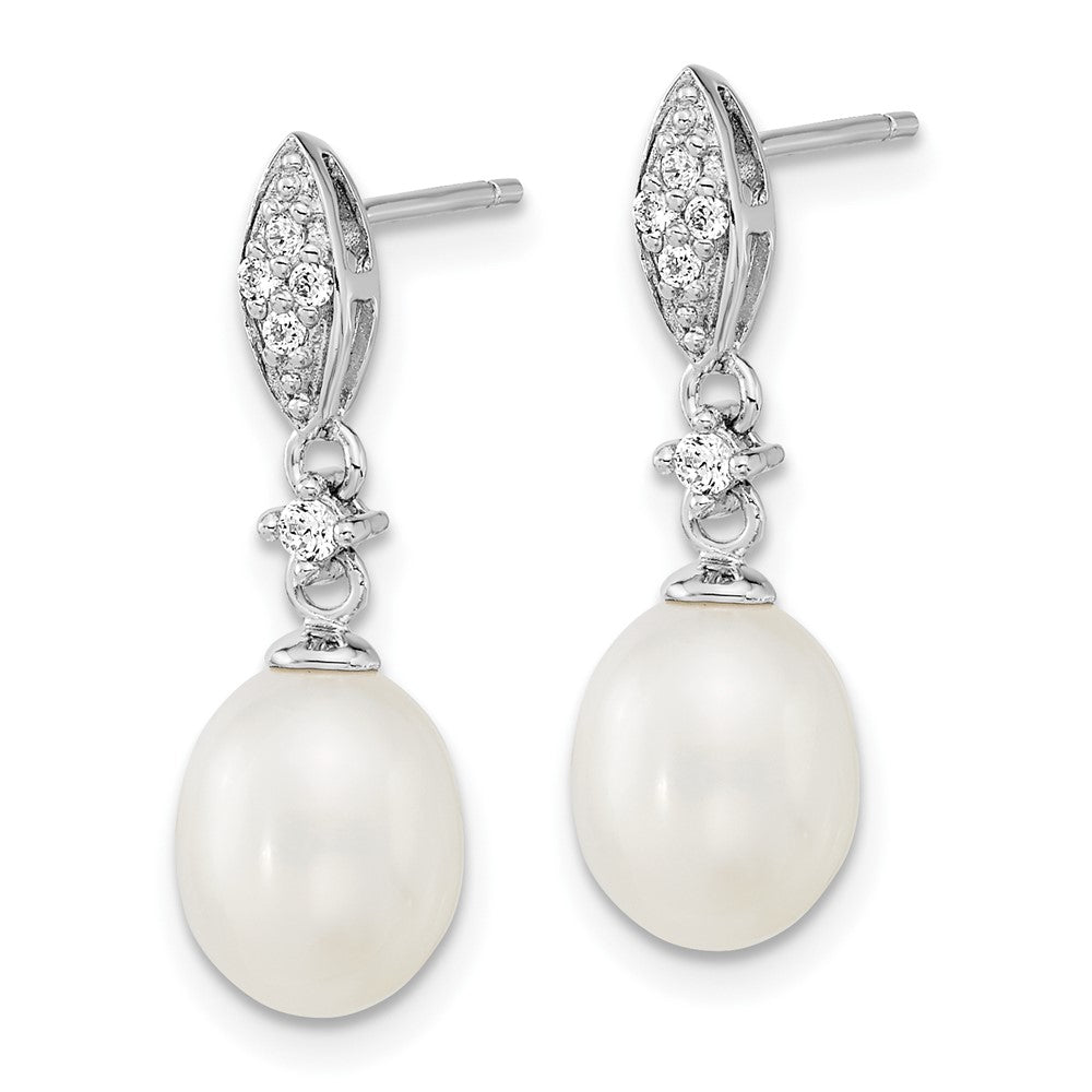 Sterlingsilber Rhodiniert 8-9mm Fwc Perle Zirkonia Halskette/earring Set