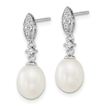 Sterlingsilber Rhodiniert 8-9mm Fwc Perle Zirkonia Halskette/earring Set