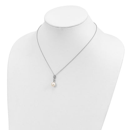 Sterlingsilber Rhodiniert 8-9mm Fwc Perle Zirkonia Halskette/earring Set