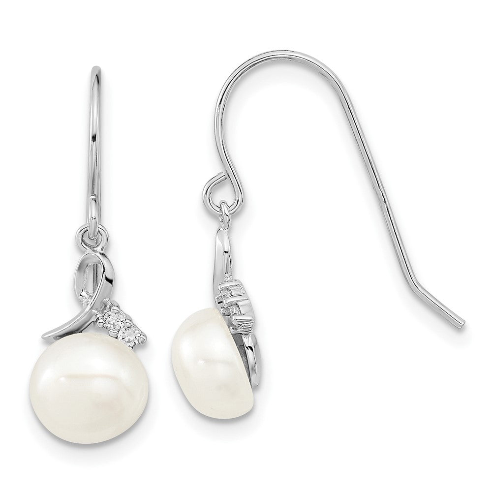 Sterlingsilber Rhodiniert 7-8mm Fwc Perle Zirkonia Halskette/earring Set