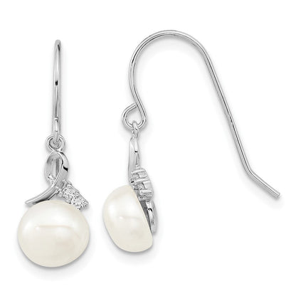 Sterlingsilber Rhodiniert 7-8mm Fwc Perle Zirkonia Halskette/earring Set