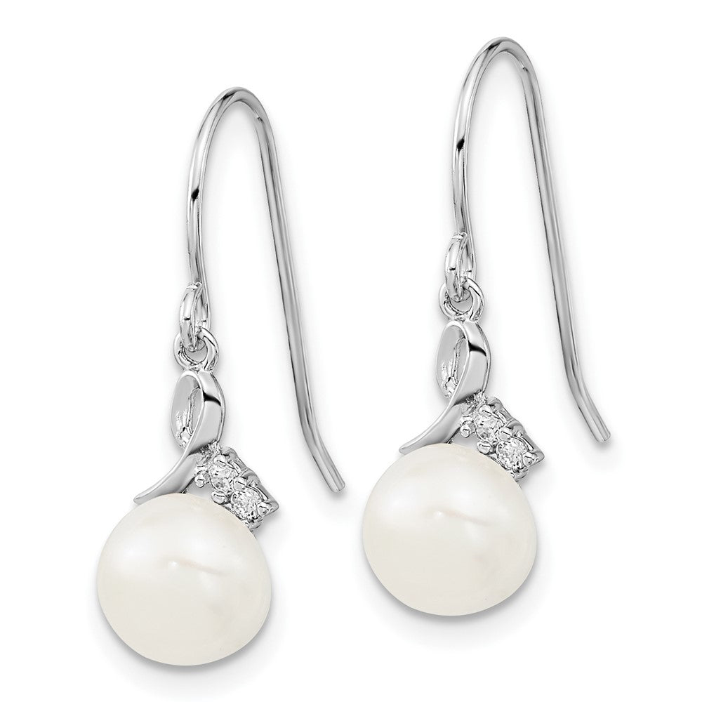 Sterlingsilber Rhodiniert 7-8mm Fwc Perle Zirkonia Halskette/earring Set
