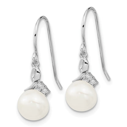 Sterlingsilber Rhodiniert 7-8mm Fwc Perle Zirkonia Halskette/earring Set