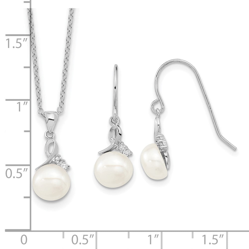Sterlingsilber Rhodiniert 7-8mm Fwc Perle Zirkonia Halskette/earring Set