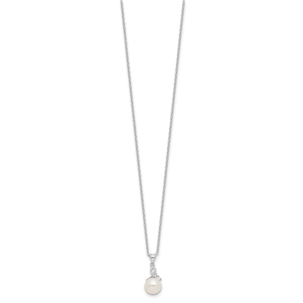 Sterlingsilber Rhodiniert 7-8mm Fwc Perle Zirkonia Halskette/earring Set