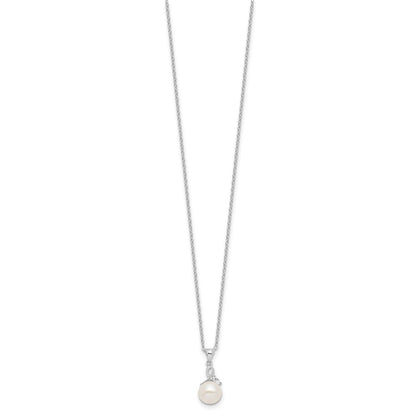 Sterlingsilber Rhodiniert 7-8mm Fwc Perle Zirkonia Halskette/earring Set