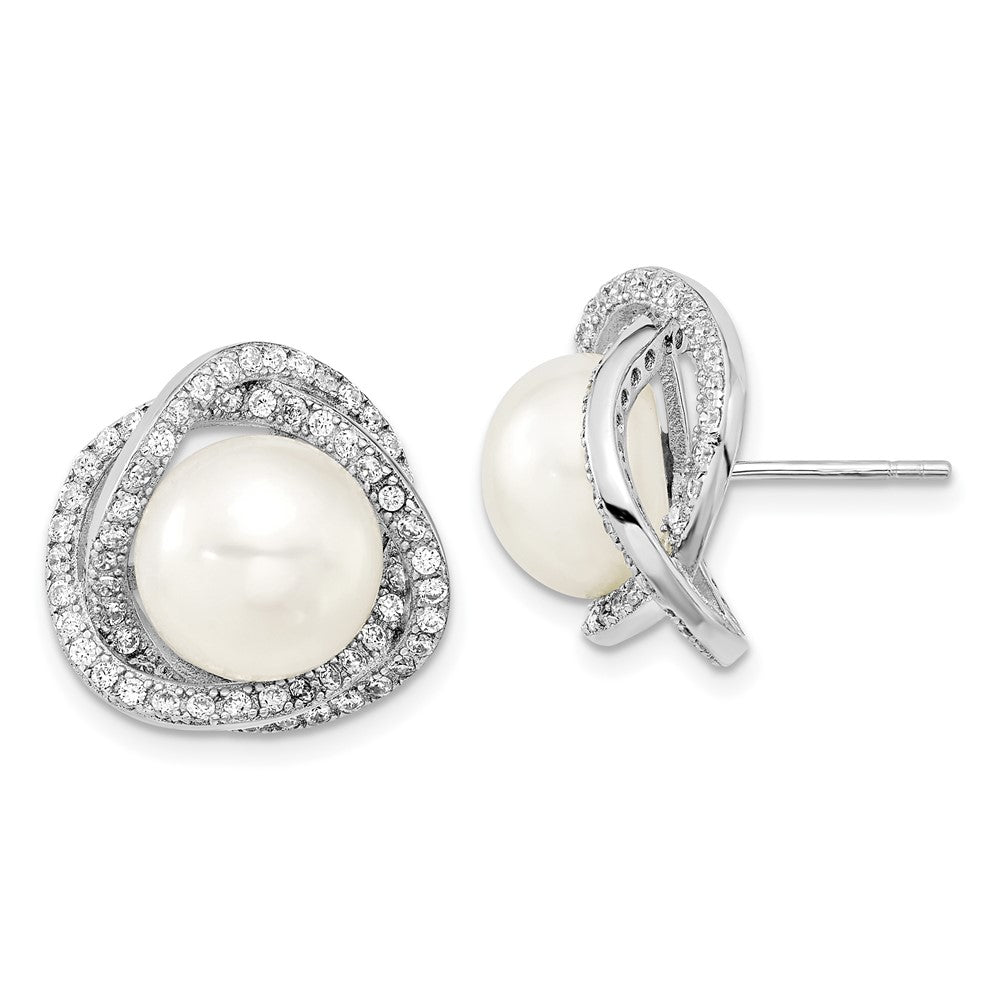 Sterlingsilber Rhodiniert 10-12mm Fwc Perle Zirkonia Halskette/earring Set