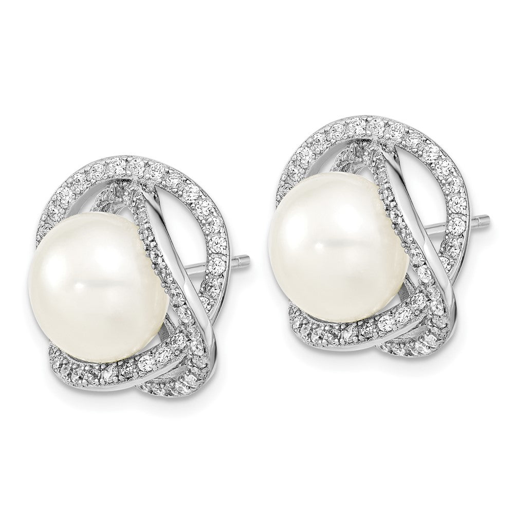 Sterlingsilber Rhodiniert 10-12mm Fwc Perle Zirkonia Halskette/earring Set