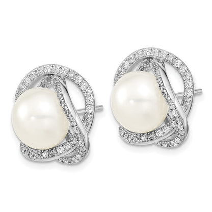 Sterlingsilber Rhodiniert 10-12mm Fwc Perle Zirkonia Halskette/earring Set