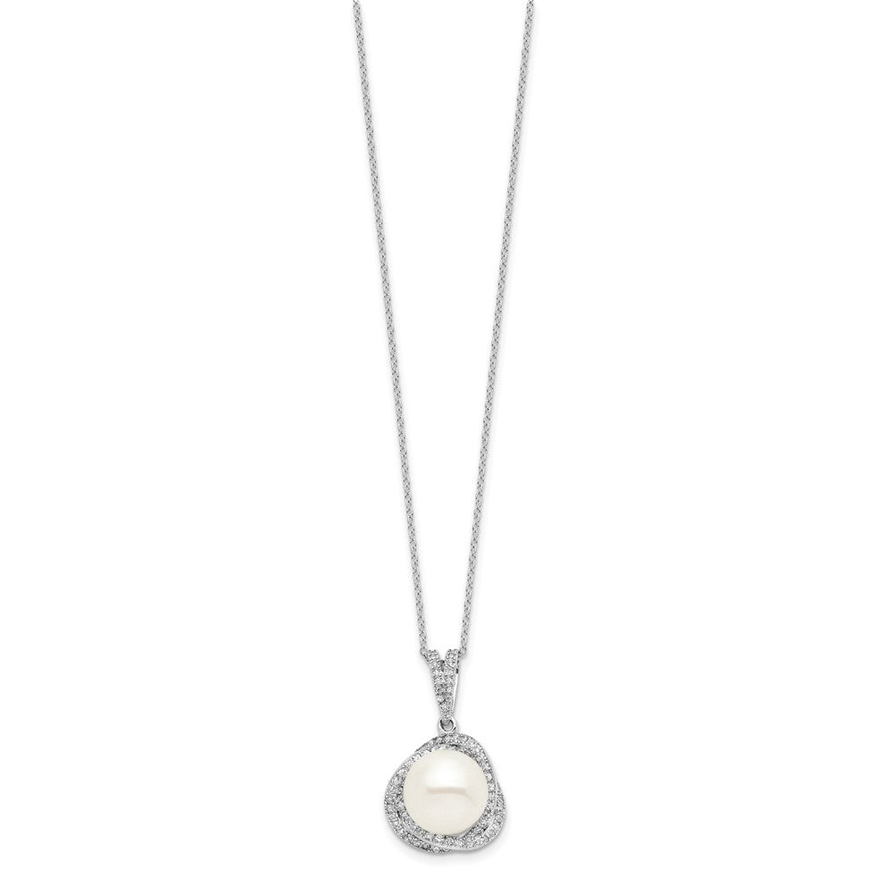 Sterlingsilber Rhodiniert 10-12mm Fwc Perle Zirkonia Halskette/earring Set