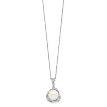 Sterlingsilber Rhodiniert 10-12mm Fwc Perle Zirkonia Halskette/earring Set