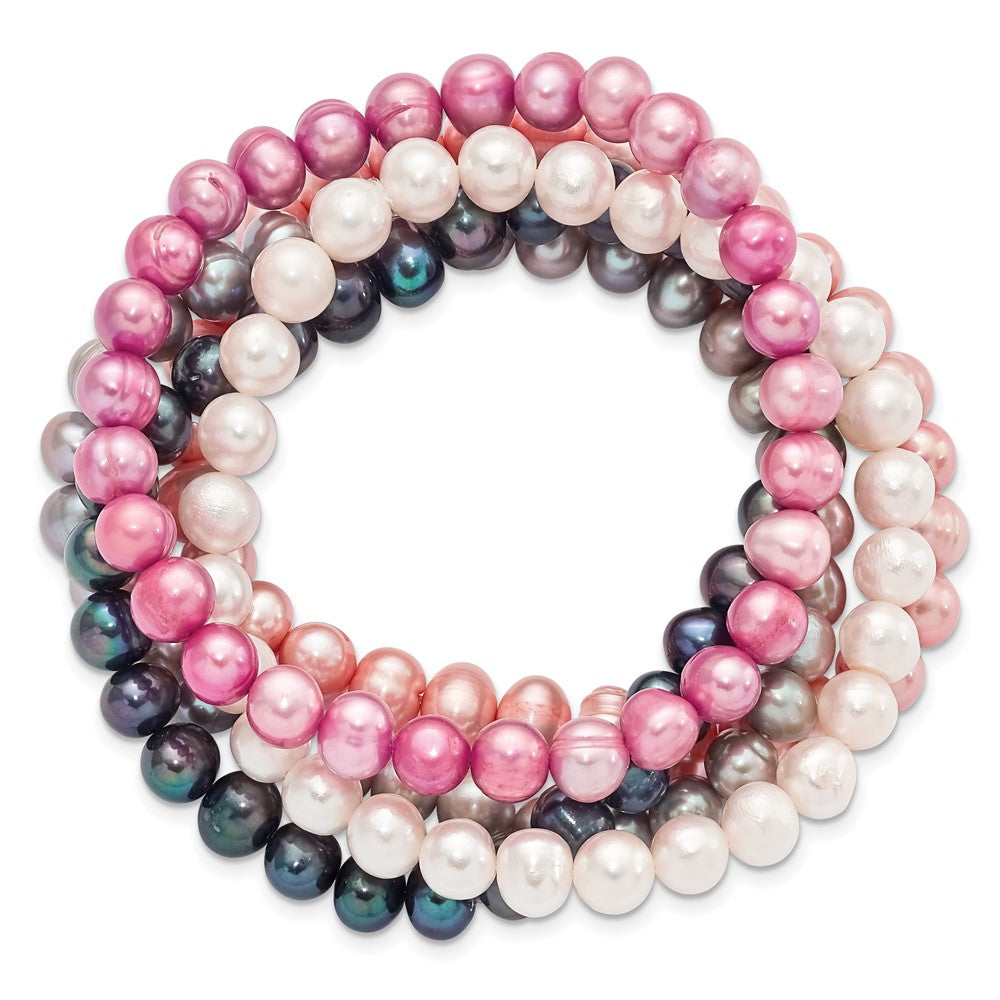 Mode 7-8mm Weiß/grey/black/pink/purple Süßwasser Zuchtperle Dehnbar 5 Stück Armband Set