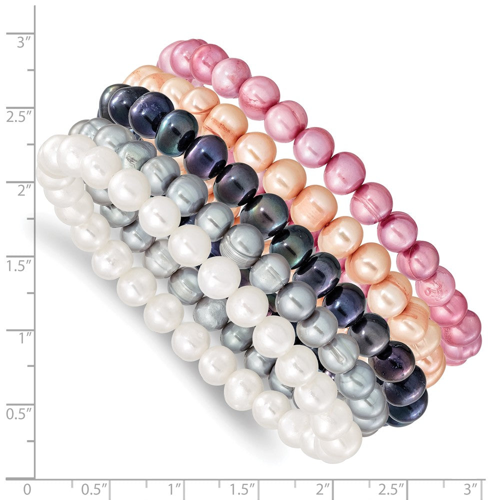 Mode 7-8mm Weiß/grey/black/pink/purple Süßwasser Zuchtperle Dehnbar 5 Stück Armband Set