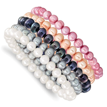 Mode 7-8mm Weiß/grey/black/pink/purple Süßwasser Zuchtperle Dehnbar 5 Stück Armband Set