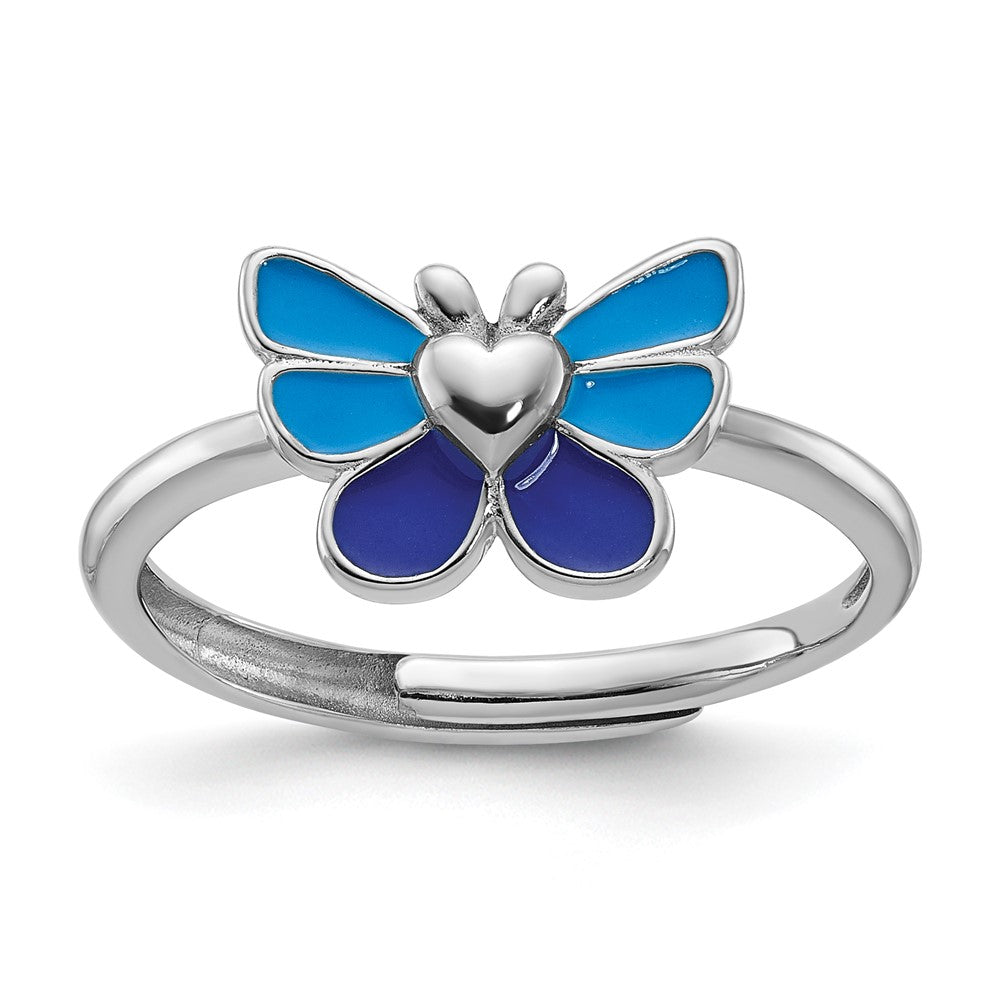 Sterlingsilber Rhodiniert Poliert & Emailliert Schmetterling Kinder Ohrring Ring Anhänger Set