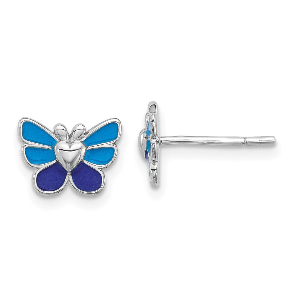 Sterlingsilber Rhodiniert Poliert & Emailliert Schmetterling Kinder Ohrring Ring Anhänger Set