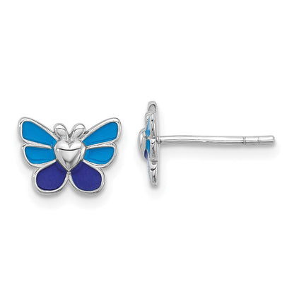 Sterlingsilber Rhodiniert Poliert & Emailliert Schmetterling Kinder Ohrring Ring Anhänger Set