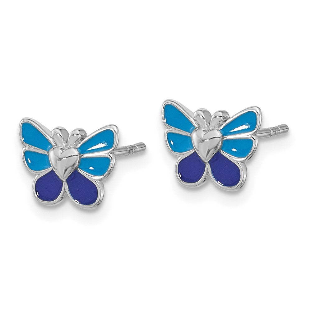 Sterlingsilber Rhodiniert Poliert & Emailliert Schmetterling Kinder Ohrring Ring Anhänger Set