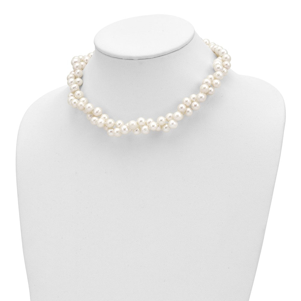 Sterlingsilber Rhodium 7.5-8.5mm Weiß Fwc Perle 2-strand Halskette