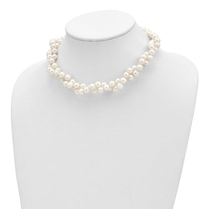 Sterlingsilber Rhodium 7.5-8.5mm Weiß Fwc Perle 2-strand Halskette