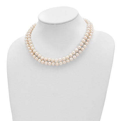 Sterlingsilber Rhodium 7.5-8.5mm Weiß Fwc Perle 2-strand Halskette