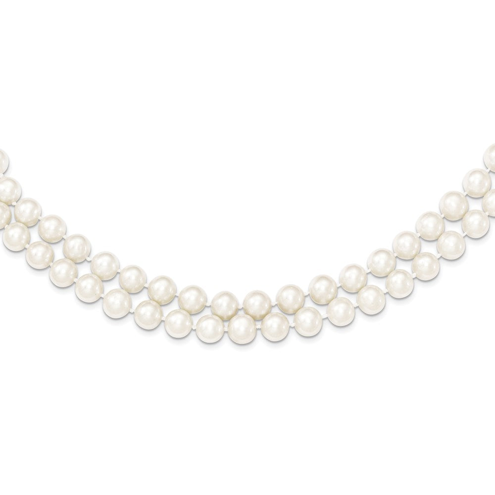 Sterlingsilber Rhodium 7.5-8.5mm Weiß Fwc Perle 2-strand Halskette