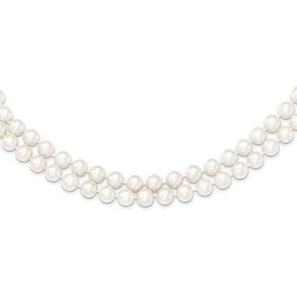 Sterlingsilber Rhodium 7.5-8.5mm Weiß Fwc Perle 2-strand Halskette
