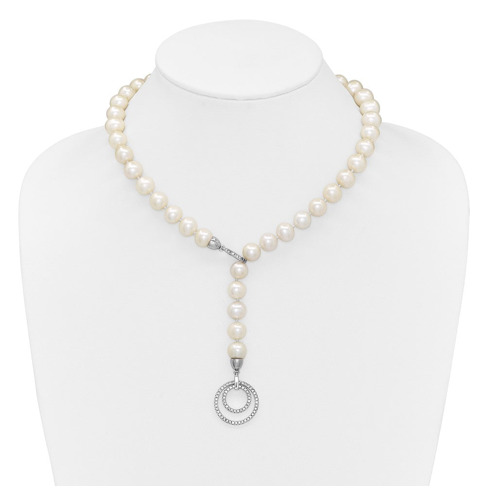 Sterlingsilber Rhodiniert 10-11mm Weiß Fwc Perle Zirkonia Verschluss Adjust. Halskette