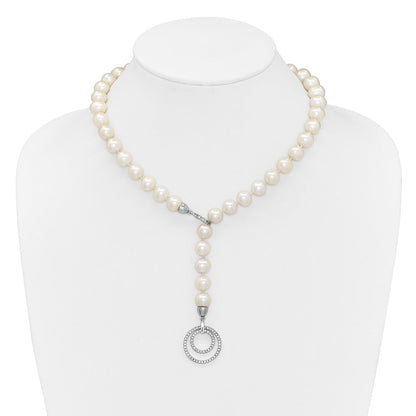 Sterlingsilber Rhodiniert 10-11mm Weiß Fwc Perle Zirkonia Verschluss Adjust. Halskette