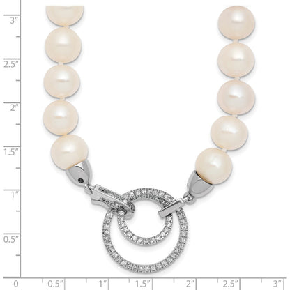 Sterlingsilber Rhodiniert 10-11mm Weiß Fwc Perle Zirkonia Verschluss Adjust. Halskette