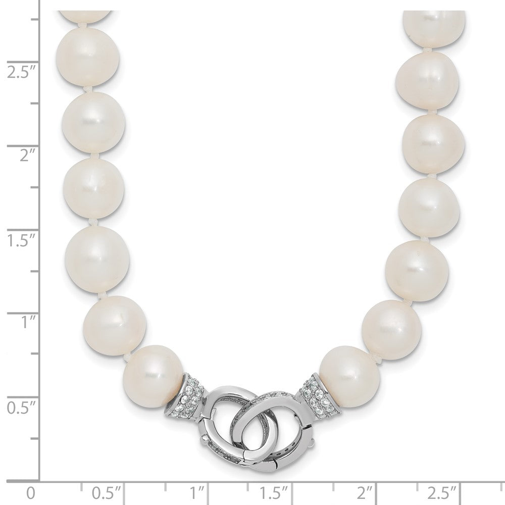 Sterlingsilber Rhodiniert 9-10mm Weiß Fwc Perle Zirkonia Verschluss Adjust. Halskette