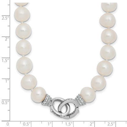 Sterlingsilber Rhodiniert 9-10mm Weiß Fwc Perle Zirkonia Verschluss Adjust. Halskette