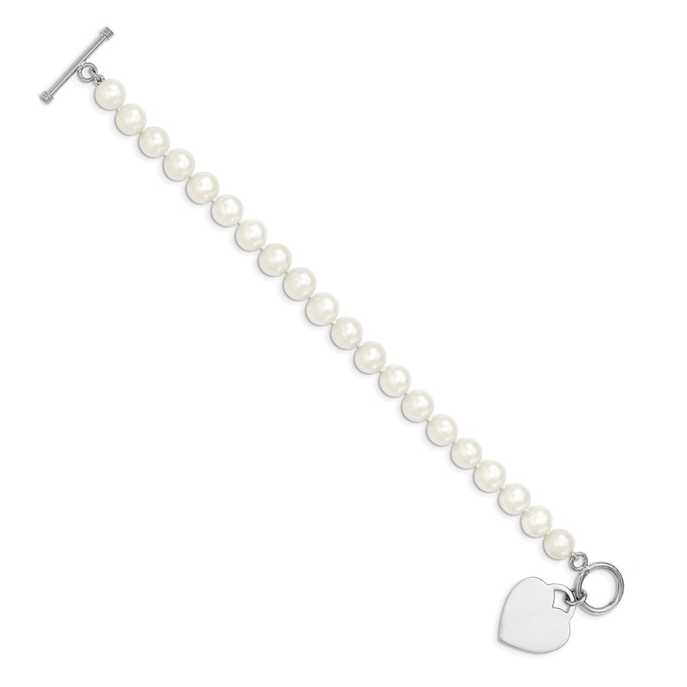7.5 Zoll Sterlingsilber Rhodium 8-9mm Weiß Fwc Perle Herz Knebel Armband