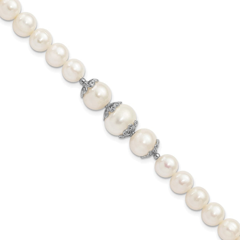 Sterlingsilber Rhodiniert Fantasie Filigran Spacers und 7-10mm Weiß Süßwasser Zuchtperle 7 Zoll Armband