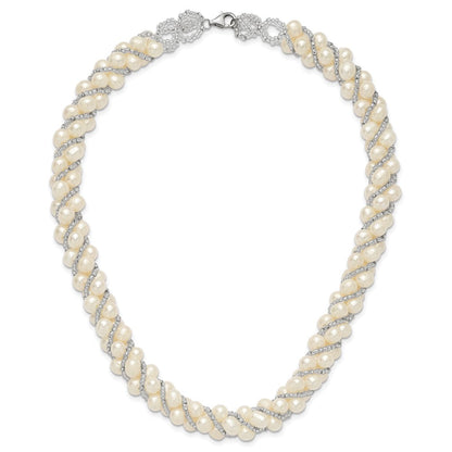 Sterlingsilber Rhodium 6-7mm Fwc Perle/glass Perle Gedreht Halskette
